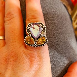 New Rainbow Topaz & Citrine 925 Silver Ring.